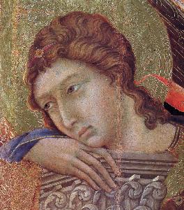 Duccio Di Buoninsegna - Madonna and Child on a throne (Front side fragment)