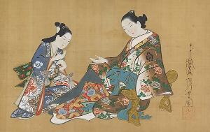 Kaigetsudō Ando - Seated Courtesan with Her Attendant