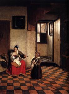 Pieter De Hooch - A Woman with a Baby in Her Lap, and a Small Child