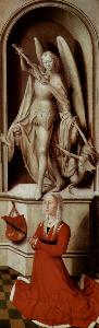 Hans Memling - The Last Judgment triptych, right wing, Praying donor Catherine Tanagli with archangel Michael