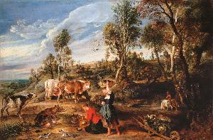 Workshop Of Peter Paul Rubens - Milkmaids with Cattle in a Landscape, \