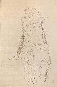 Gustave Klimt - Seated Lady with Ornamented Cape in Profile from the Left