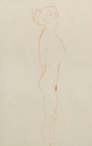 Gustave Klimt - Naked Girl Standing, with Right Hand to Breast