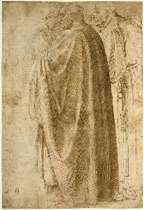 Michelangelo Buonarroti - Three Standing Men in Wide Cloaks Turned to the Left (recto), c. 1492-1496