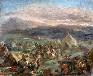 Eugène Delacroix - Botzaris Surprises the Turkish Camp and Falls Fatally Wounded
