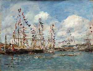 Eugène Louis Boudin - Boats Decorated with Flags in the Port of Deauville (Bateaux pavoisés dans le bassin, Deauville)