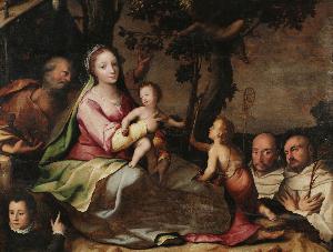 Dirk Herndricksz - The Holy Family with Two Carthusian Saints and one Donor