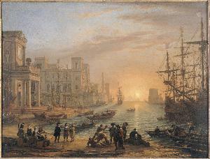 Claude Lorrain (Claude Gellée) - Harbour Scene at Sunset, 1639