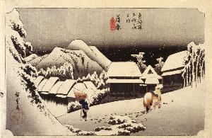 Utagawa Hiroshige - Night Snow in Kanbara, #16