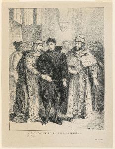 Eugène Delacroix - Illustration to Hamlet. The queen tries to cheer Hamlet (I,2)