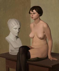 Georg Scholz - Female Nude with Plaster Head
