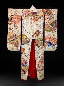 Danish Unknown Goldsmith - Front, Kimono: Furisode with hi-ogi (Heian Imperial fans)