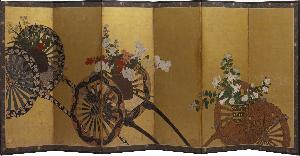 Danish Unknown Goldsmith - Folding screen with three flower carts