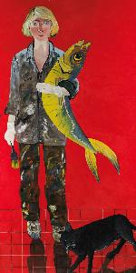 Joan Brown - Self-Portrait with Fish and Cat