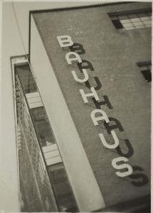 Danish Unknown Goldsmith - Dessau. Bauhaus (Bauhaus building, architect Walter Gropius, exterior view with Bauhaus sign by Herbert Beyer)