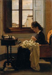 Silvestro Lega - Woman sitting by a window sewing
