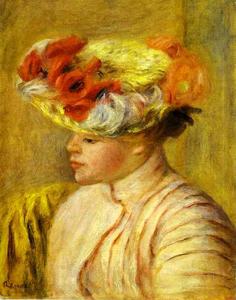 Pierre-Auguste Renoir - Young Woman Wearing a Hat with Flowers. (Jeune femme au chapeau de fleurs)