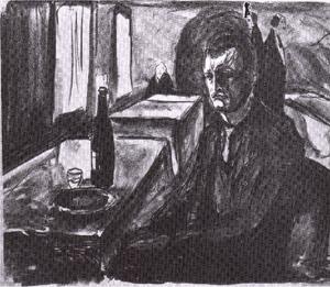Edvard Munch - Self-portrait with bottle of wine
