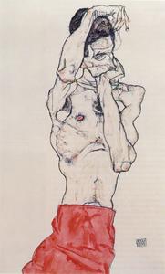 Egon Schiele - standing male nude with red loincloth 1914