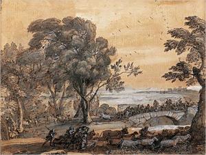 Claude Lorrain (Claude Gellée) - Coastal Landscape with a Battle on a Bridge