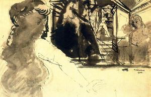 Paul Delvaux - Untitled (Woman in a hangar)