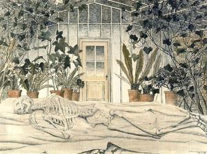 Paul Delvaux - Winter. Skeleton in a greenhouse