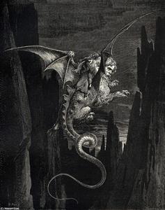 Paul Gustave Doré - The Inferno, Canto 17, line 117. New terror I conceiv’d at the steep plunge