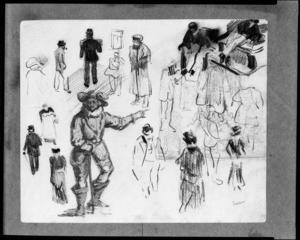 James Ensor - Street Scene and Man in Historic Costume; verso. Study Sheet