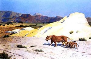 Jean Léon Gérôme - Lioness and Her Cubs