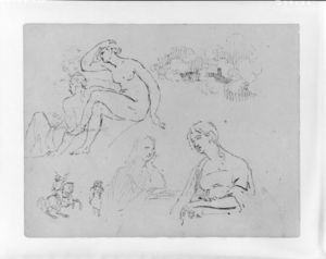 Thomas Sully - Study of Clouds; Two Female Nudes (after Michelangelo; Two Half-length Female Portraits; Equestrian Figure with Two Men