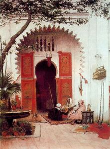 Alberto Pasini - Three Arabs In A Courtyard