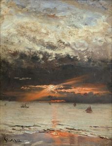 Alfred Stevens - Sunset at Sea