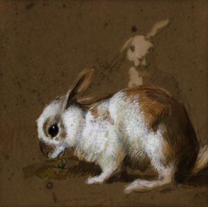 Archibald Thorburn - Rabbits; Blue Tit