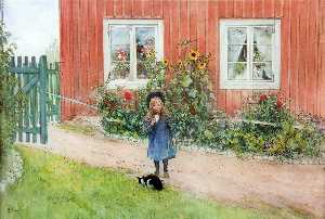 Carl Larsson - Brita With A Cat And A Sandwich