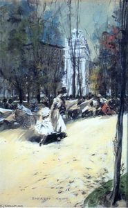 Everett Shinn - Madison Square and the Dewey Arch. Cross Streets of New York