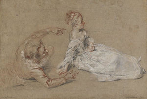Jean Antoine Watteau - A Man Reclining and a Woman Seated on the Ground