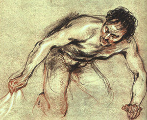 Jean Antoine Watteau - Kneeling Male Nude