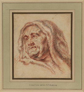 Jean Antoine Watteau - Male head - after Rubens
