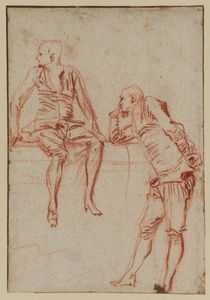 Jean Antoine Watteau - Sheet of studies with two comedians