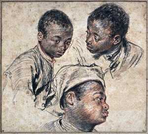 Jean Antoine Watteau - Three studies of a boy