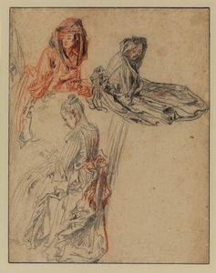 Jean Antoine Watteau - Three studies of female figures