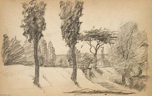 John Ottis Adams - Landscape with Trees and Bridge