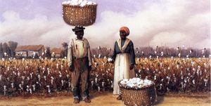 William Aiken Walker - Negro Man And Woman In Cotton Field With Baskets Of Cotton 1
