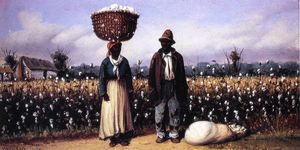 William Aiken Walker - Negro Man and Woman in Cotton Field with Cotton Basket and Cotton Bag
