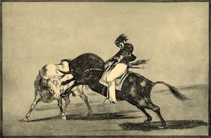 Francisco De Goya - El mismo Ceballos montado sobre otro toro quiebra rejones en la plaza de Madrid