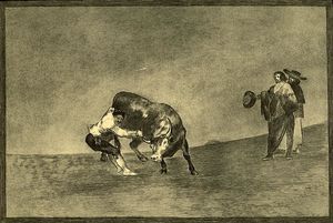 Francisco De Goya - El mismo vuelca un toro en la plaza de Madrid