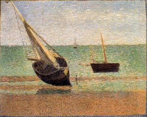 Georges Pierre Seurat - Boats, Low Tide, Grandcamp