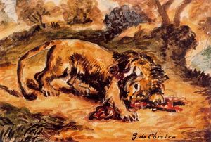Giorgio De Chirico - Lion devouring a piece of meat