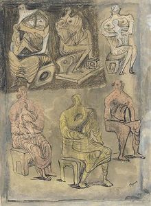 Henry Moore - Six seated Women, four holding Children