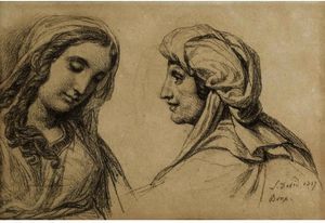 Jacques Louis David - Studies Of Two Women